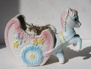 Horse Figurine Coach Teddy Bear Flowers Nursery Baby Planter Pink Blue Yellow -- - Picture 1 of 1