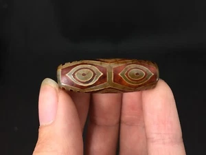 Magic Tibetan Old Agate Dzi *dragon Eyed* amulet Bead pendant Q7 - Picture 1 of 6