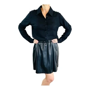 Max Mara Size L 12 Black Contrast Fabric Mini Dress With Vegan Leather Designer - Picture 1 of 24