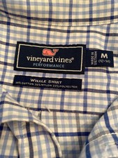 Boys Vineyard Vines 2 Whale Shirts L/S Size M (12-14) Gingham Check Blue, Green