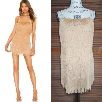 Nuevo en caja Mini Vestido Sunrise Flecos en Champagne Desnudo Mujer Grande Aleta Estrás Foto 1 de 4