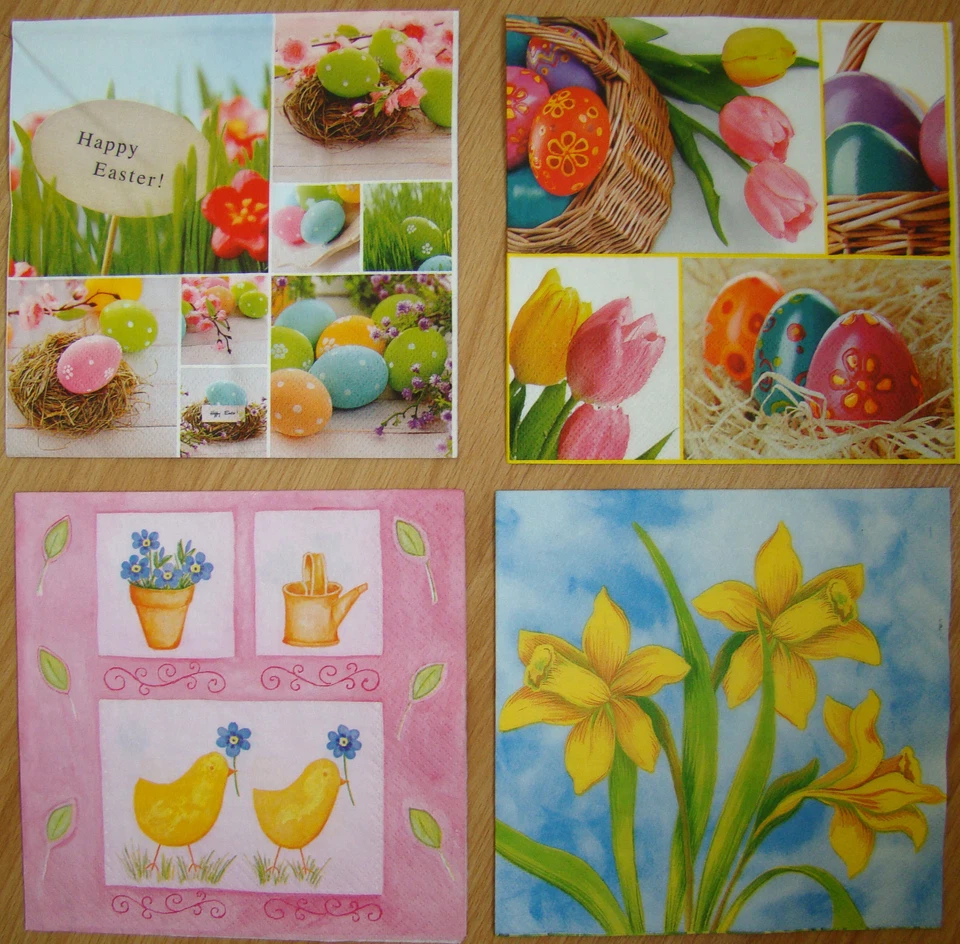 4 juegos de servilletas de papel, huevos de Pascua, narcisos, servilleta, 33 cm - 2 piezas, decoupage Foto 1 de 2