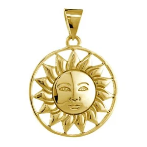 30mm Sun in His Splendor, In His Glory, Face on Sun Charm in 14k Yellow Gold - Picture 1 of 2