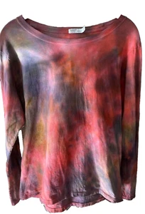 Fall Watercolor Long Sleeve Artisan Tie Dye Scoop Neck Shirt L - Picture 1 of 9