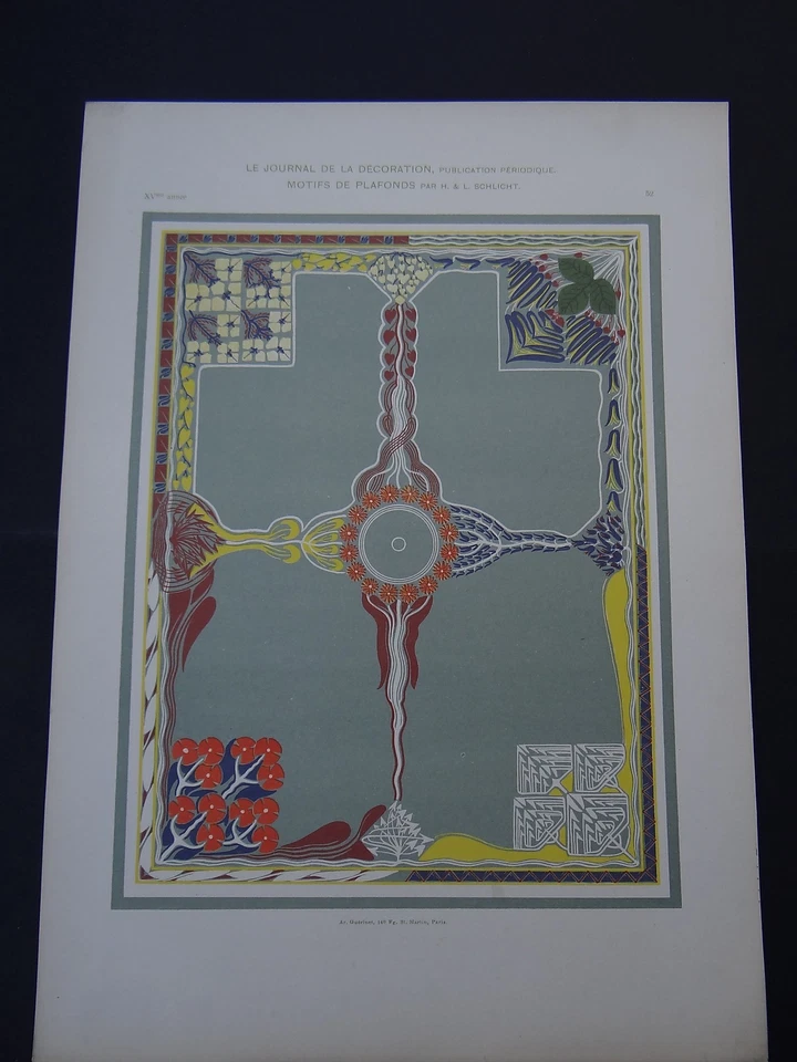 PLANCHE 52 JOURNAL DE LA DECORATION SCHLICHT Art nouveau Jugendstil no Mucha - Photo 1/1