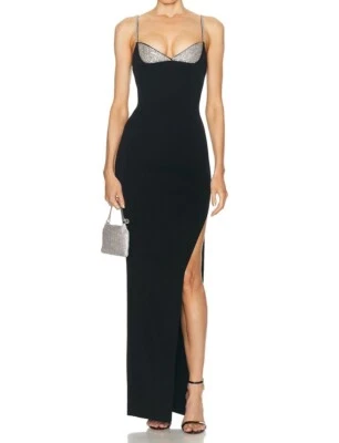 $3390 Balmain Womens Thin Strap Knit Slit Evening Maxi Dress Black Size 36, US 4 - Image 1 of 4
