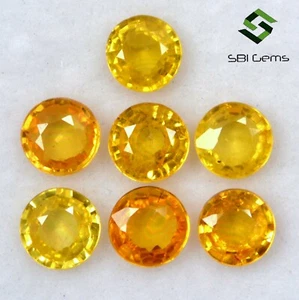 2.63 Cts Natural Yellow Sapphire Round Cut 4 mm Lot 07 Pcs Faceted Loose Gems - Picture 1 of 5