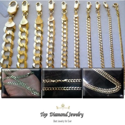 AUTÉNTICAS CADENAS DE ESLABONES CUBANOS BORDILLO ORO AMARILLO MACIZO 14K 1,5 MM A 7 MM TAMAÑO 16"-36" Foto 1 de 4