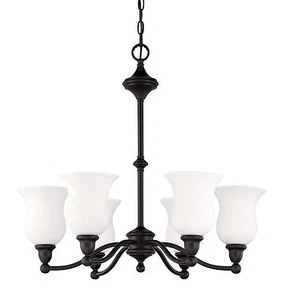 Sudbury Bronze And Satin White Glass Dimmable LED 6 Light Chandelier $520 - Picture 1 of 1