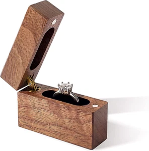 Wooden Engagement Ring Box Small Slim Flat Ring Case for Proposal Wedding - Picture 1 of 11