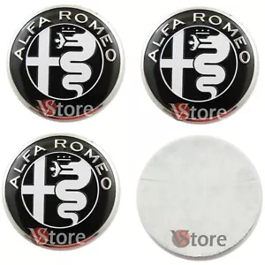 4 Tappi Adesivi Coprimozzo per Alfa Romeo 147 156 Giulia Mito 50mm Bianco Nero - Picture 1 of 3