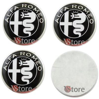 4 Tappi Adesivi Coprimozzo per Alfa Romeo 147 156 Giulia Mito 50mm Bianco Nero Foto 1 de 3