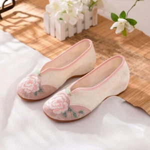 Chinese Old Beijing Ancient Women Embroidered Pearl Cloth Shoes Hanfu Dance Shoe - Picture 1 of 13