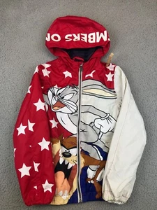 Members Only Looney Tunes Jacket Youth 8 Red Full Zip Hooded Pockets Cartoons - Picture 1 of 22