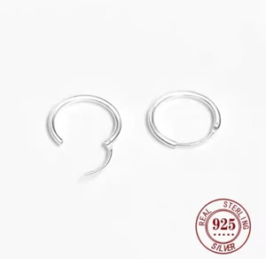 8MM GENUINE REAL 925 STERLING SILVER HOOP SLEEPER HUGGIES EARRINGS SMALL RINGS - Picture 1 of 3