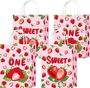 10Pcs Strawberry Gift Paper Bags with Handles Strawberry Candy Party Favor Bags - Picture 1 of 7
