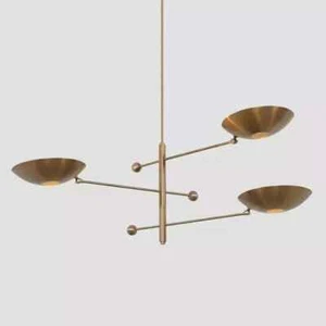 3 Light Pendant Mid Century Modern Raw Brass Sputnik chandelier light Fixture - Picture 1 of 7