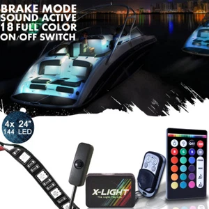 Boat Interior Glow LED Lighting Kit Multi-Color Accent Neon Strips 4X 24" strips - Picture 1 of 8