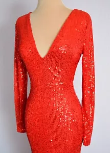 Red SEQUIN EVENING Long Formal Prom Pageant Sequin Party WEDDING Gown Dress L 10 - Picture 1 of 12