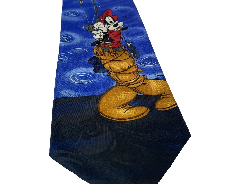 Corbata vintage Disney Mickey Unlimited para hombre azul pesca Mickey Goofy novedad años 90 Foto 1 de 4