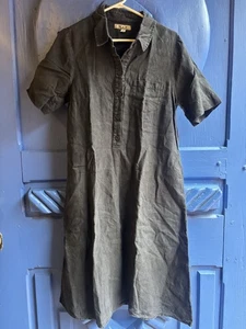 FLAX Black Dress Short Sleeve Button Up 100% Linen Size S Knee Length Women’s - Picture 1 of 5