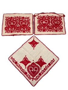 Vtg 3 Hungary Embroidered Needlepoint Pillow Case Folk Art Floral Hungarian Red - Picture 1 of 15