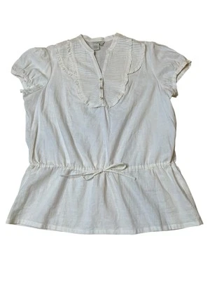 SANDRO Sportswear Linen & Rayon Ivory Women's Pleates Ruffle Blouse Size XL NWOT - Image 1 of 4