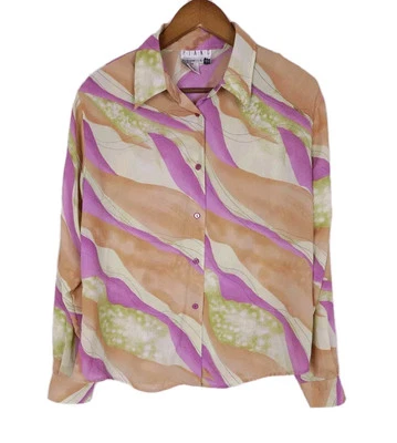 Vintage Piano Colorful Geometric Button-Up Long Sleeve Collared Top - Size Large Foto 1 de 4