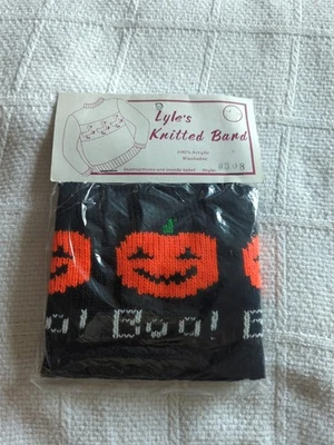 Vintage Lyle's Knitted Band Fabric For Sweater Halloween Pumpkin Boo80s  - Image 1 of 4