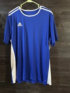 Adidas Vintage-Crewneck Shortsleeve 3 Stripes Athletic Shirt-Blue/White-Size XL - Picture 1 of 5
