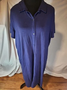 J Jill Shirt Dress Knee Length Button Front Size XLT Navy Blue Short Sleeve - Picture 1 of 6