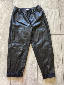 MNG by Mango Black Faux Leather Slouchy High Waist Trouser Pants S - Picture 1 of 5