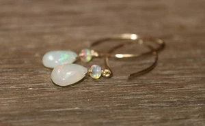 Etiopski opal briolettes kamień szlachetny 18k pozłacany kolczyk biżuteria prezent h5 - Zdjęcie 1 z 14