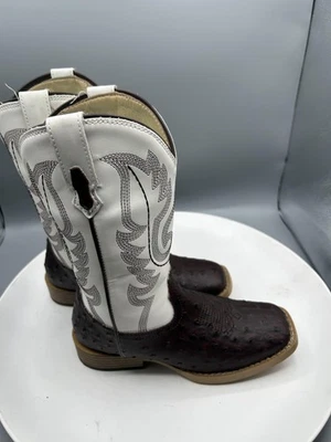 Botas de Vaquero Roper Western Niños Pequeños Talla 2 Marrón Estampado de Avestruz Puntera Cuadrada Foto 1 de 4