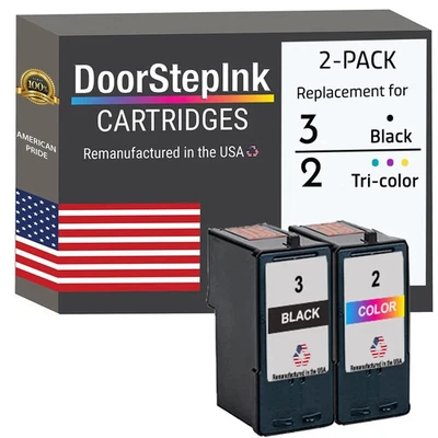 DoorStepInk Compatible Ink Cartridges For Lexmark 2 3 Black Color 2 PK-USA - Image 1 of 4