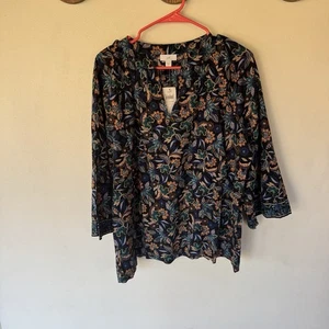 Top popover J Jill nero floreale scollo a V taglia grande NUOVO! - Foto 1 di 9