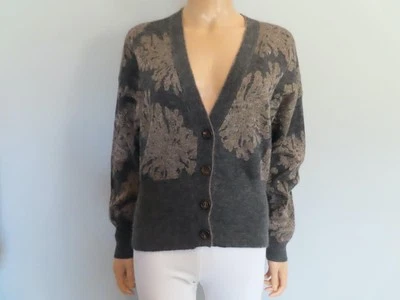 Brunello Cucinelli Gray/Beige/Metallic Floral Print V-Neck Cardigan Sweater M - Image 1 of 4