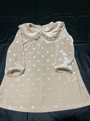 Velour Polka Dot Pale Pink L/S Dress With Ruffle Collar By H&M Size 18M - Image 1 of 4