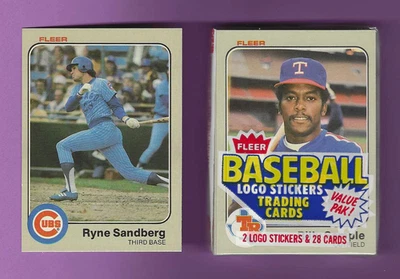 Paquete de violonchelo Fleer Baseball BBCE 1983 + tarjeta de novato Fleer Ryne Sandberg #507 1983 Foto 1 de 4