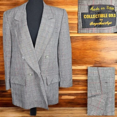 Chaqueta Blazer Giorgio Sant' Angelo Mujer 14 Tartán Doble Pecho Mezcla Lino Foto 1 de 4