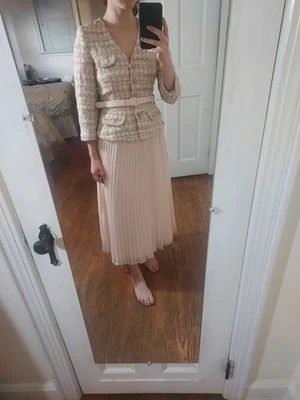 AUTORRETRATO US 4 UK 8 MUJER Nuevo Vestido Rosa Lentejuelas Boucle Midi Plisado Foto 1 de 4