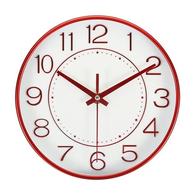 8" Wall Clock Battery Operated Silent Non-Ticking Round Modern Wall Clock Red - Image 1 of 4