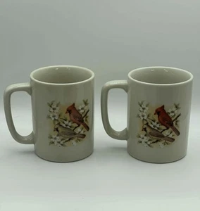 Pair of Vintage Otagiri Cardinal Bird Coffee Mugs Dogwood Flowers Japan 1980's - Picture 1 of 6