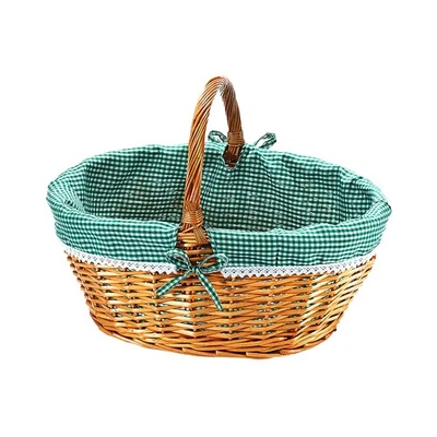 Einkaufskorb Weidenkorb  - Weide - Textil grün kariert - mit Henkel 45x34x20 cm - Bild 1 von 4