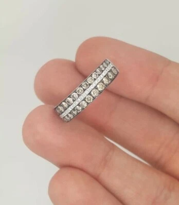 ANILLO BANDA LEVIAN ORO BLANCO 14K CORTE REDONDO NATURAL GRADUADO CHAMPÁN DIAMANTE Foto 1 de 4