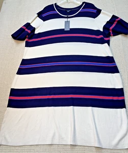 Tommy Hilfiger Women Blue Striped Logo Shirt Sleeve Tank Dress Plus Size 3X - Picture 1 of 6