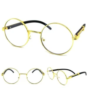Men's Classy Elegant Vintage Retro Style Clear Lens EYE GLASSES Round Gold Frame - Picture 1 of 6