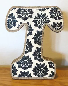“T” Initial Letter Plaque Wall Decor Table Sign Farmhouse white black floral - Picture 1 of 3