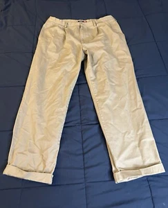 Izod Mens Khaki Pants 36 Beige Straight Leg Flat Front Business Casual Cuffed - Picture 1 of 10