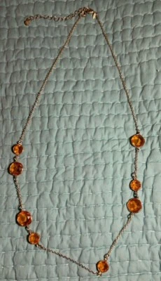 雅芳金色链条带橙色琥珀色水晶复古 — 第 1/3 张图片